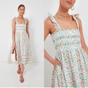 Tuckernuck Floral Midi Dress - Pink, Green, White